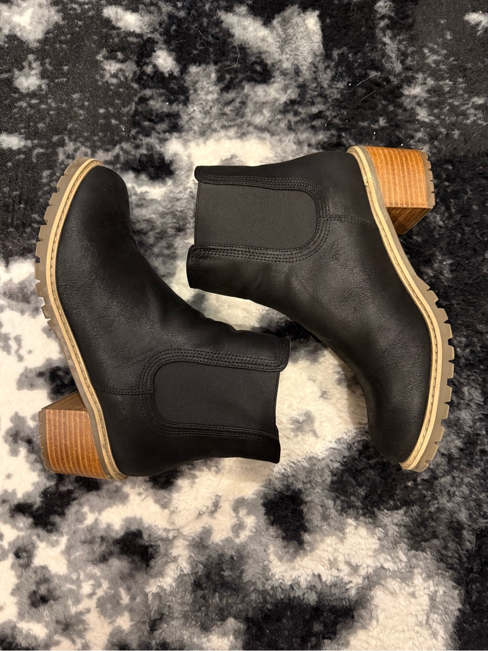 Corkys Black Chelsea Ankle Boots with Stacked Wood Heel